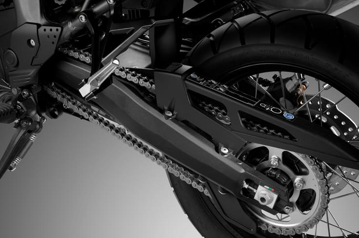 The Africa Twin gets chain drive as opposed to shaft drive. The Africa Twin gets chain drive as opposed to shaft drive.