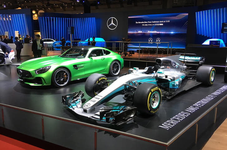 Mercedes-AMG GT R with the current F1 race car.