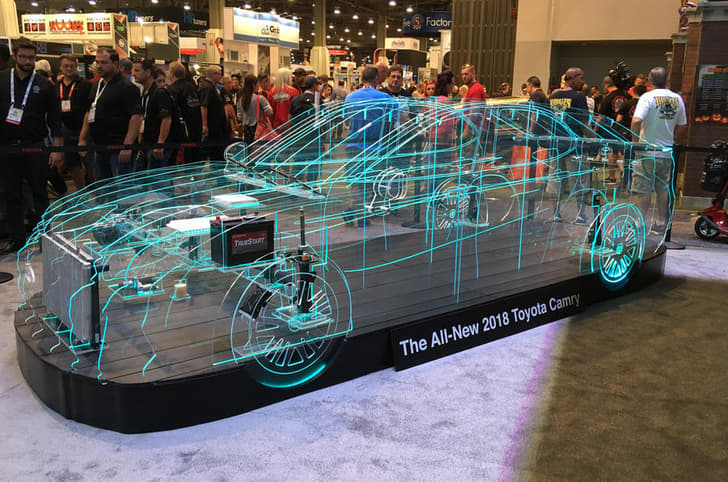 TOYOTA CAMRY - Well, sort of. The Toyota stand displayed the 2018 Camry’s form with this interesting, colour-changing light display.