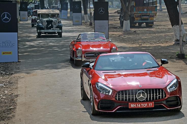 The rally was flagged off from the Mahalaxmi Race Course with the AMG GT taking the lead. The rally was flagged off from the Mahalaxmi Race Course with the AMG GT taking the lead.