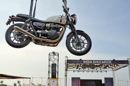 The Street Twin hung up at the Triumph stand.
