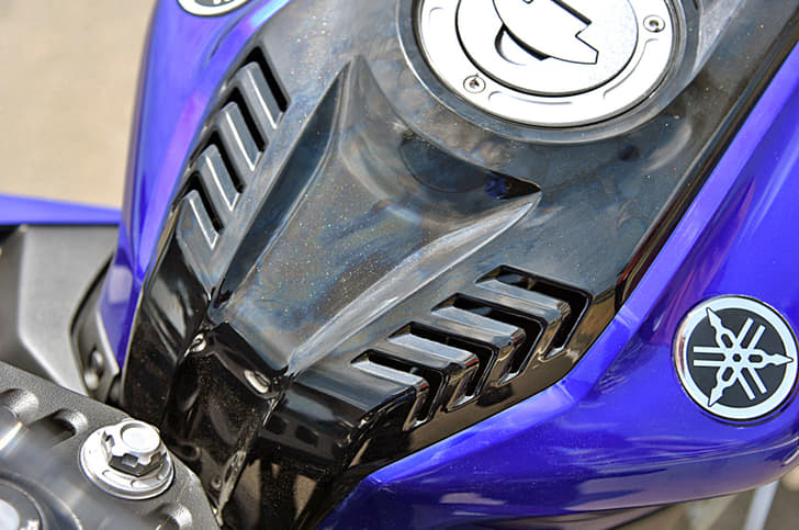 Gills on the tank are inspired by the bigger R1.
