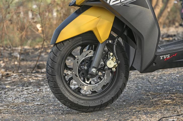 Ntorq 125's braking is good but lacks feel at the levers. Telescopic fork is brilliant!