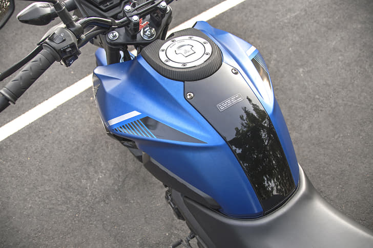 Dual-tone finish on the fuel tank is a nice design touch.