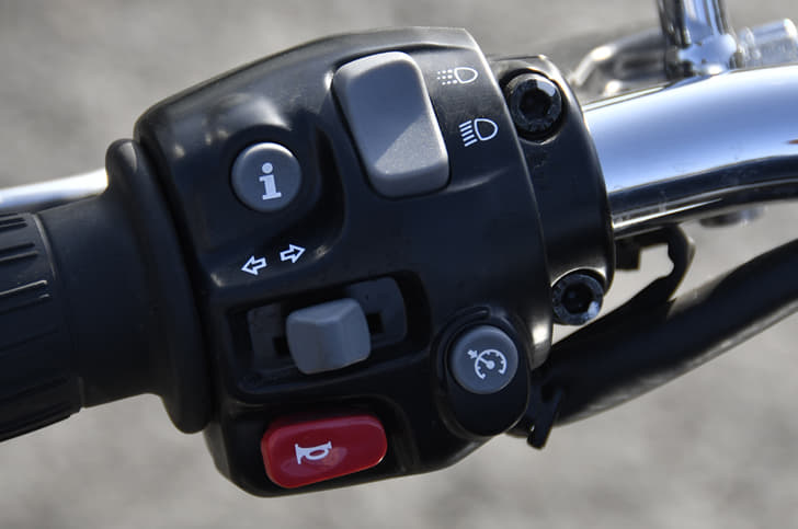 The 'i' scrolls through info on offer. Cruise control is standard.