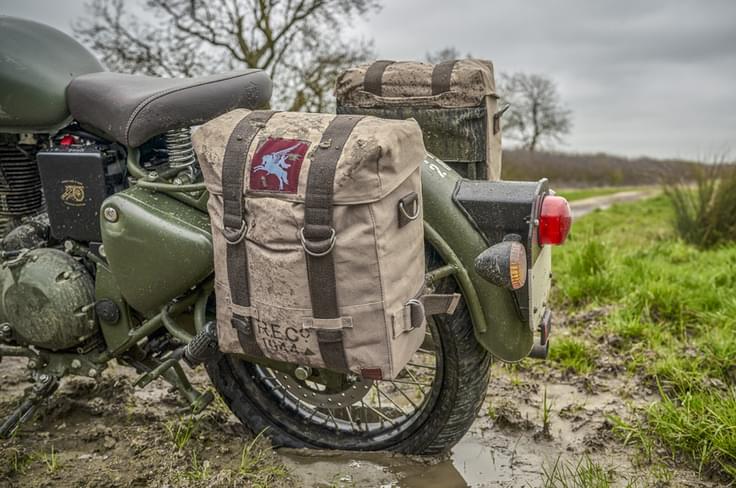 Adding to the period look are the military-style canvas panniers. Adding to the period look are the military-style canvas panniers.
