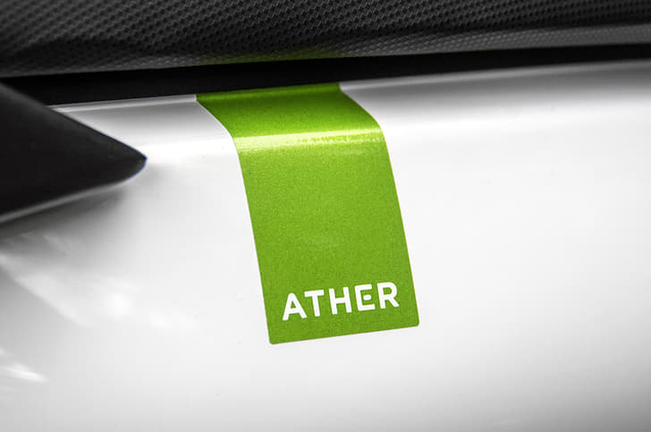 Minimalist branding adds to the Ather 450's clean design.
