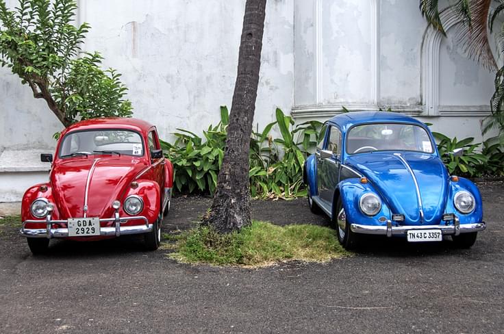 Hanosh Mascarenhas’ red Beetle gives company to Durai Mohan V’s blue-and-silver Beetle, which came in from Chennai. Hanosh Mascarenhas’ red Beetle gives company to Durai Mohan V’s blue-and-silver Beetle, which came in from Chennai.