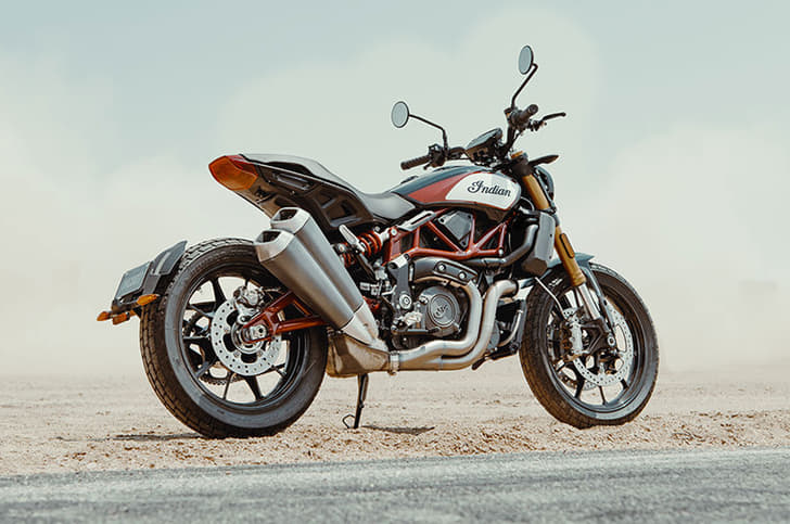 Indian FTR1200S rear three-quarter view.