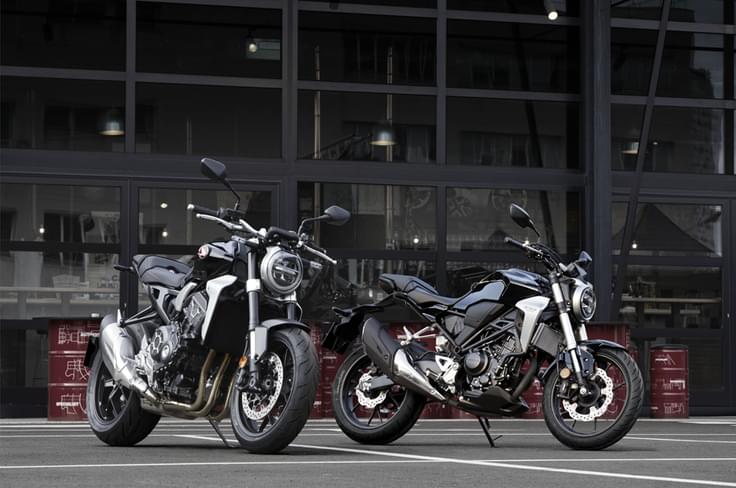 The CB300R alongside the litre-class CB1000R. The CB300R alongside the litre-class CB1000R.