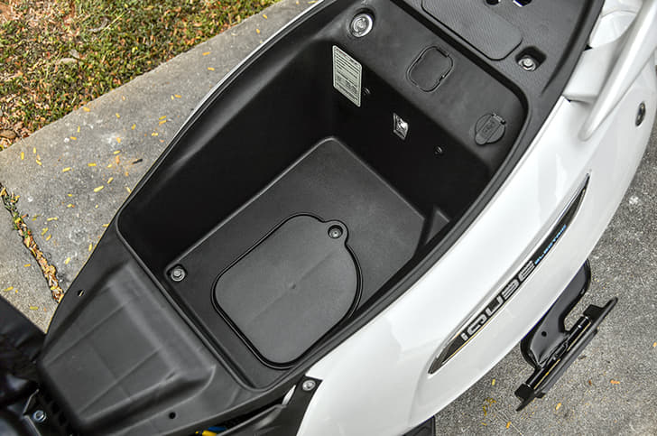 Underseat storage on the iQube.