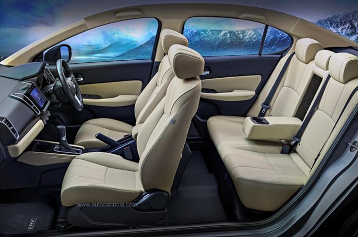 The new City for India gets beige interiors; the model sold overseas gets an all-black theme. The new City for India gets beige interiors; the model sold overseas gets an all-black theme.