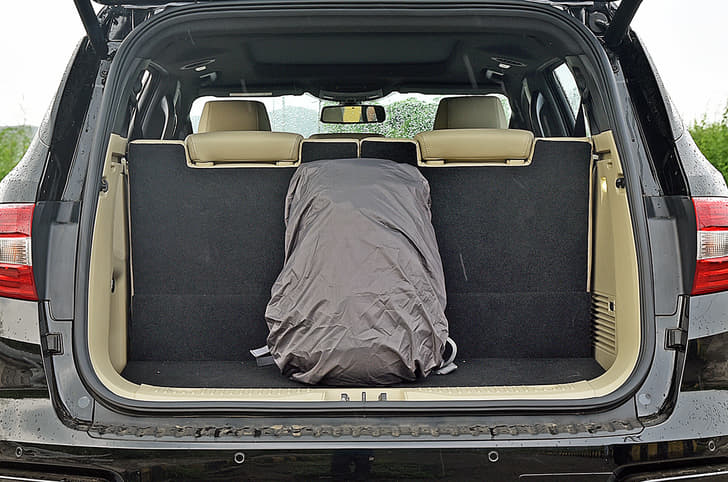 Luggage space is reasonable. Powered rear seats fold flat.