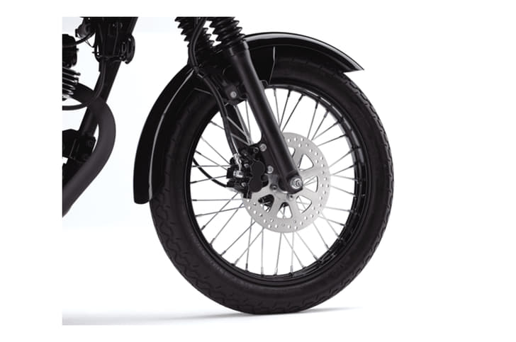 The international-spec motorcycle gets a 220mm disc up front.