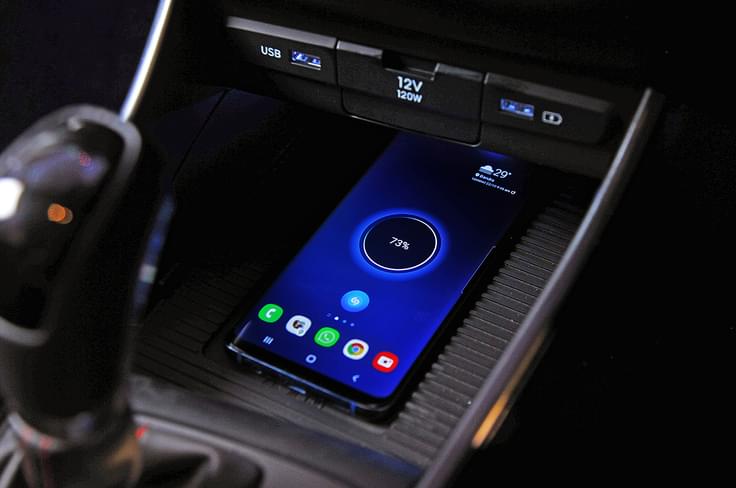 On higher variants, Hyundai offers a wireless phone charger On higher variants, Hyundai offers a wireless phone charger