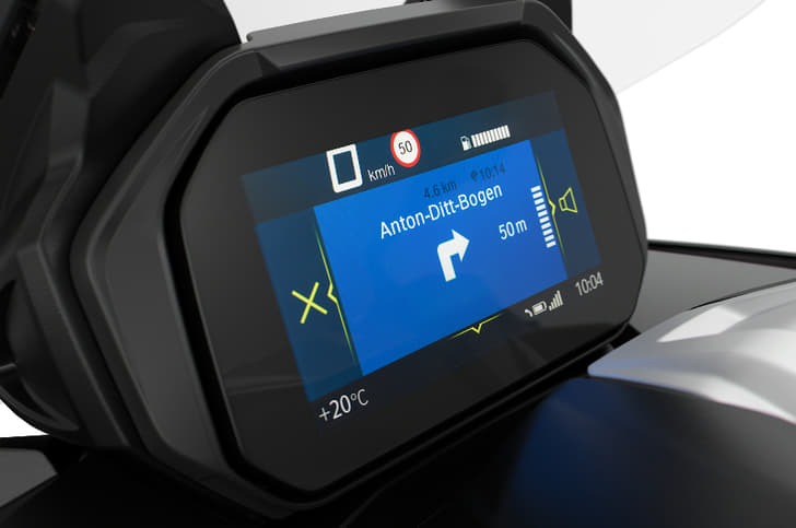TFT display shows turn-by-turn navigation as well.