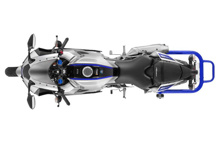 Powering the Yamaha R15 is the same 155cc, four-valve engine.