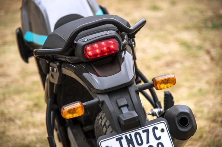 The bike gets a smaller pillion grab rail than the one on the Himalayan. The bike gets a smaller pillion grab rail than the one on the Himalayan.