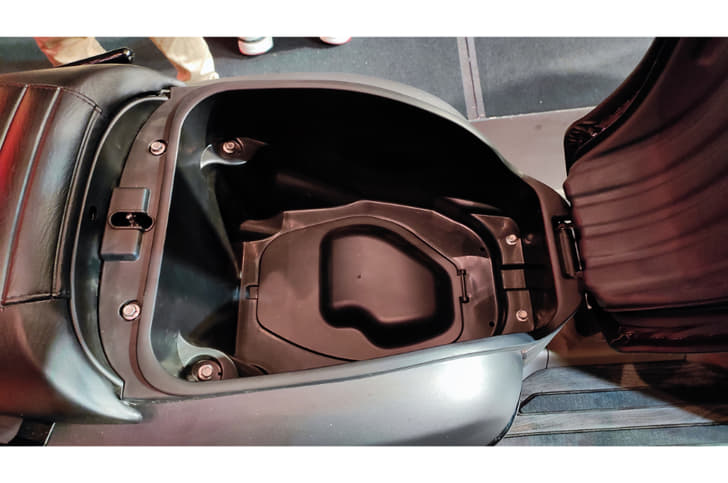 Though not very long, the underseat storage compartment is reasonably deep.