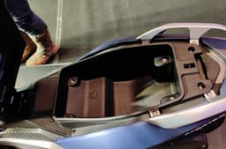 Underseat storage compartment on the Keeway Vieste 300.