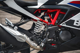 Another big omission on the BMW is the lack of any option for adjustable suspension, like you get on the Apache. Only rear preload is adjustable here.