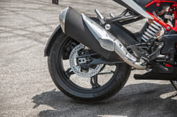 The inverted cylinder head design means all emission-control and muffling hardware is packed into the large end-can.