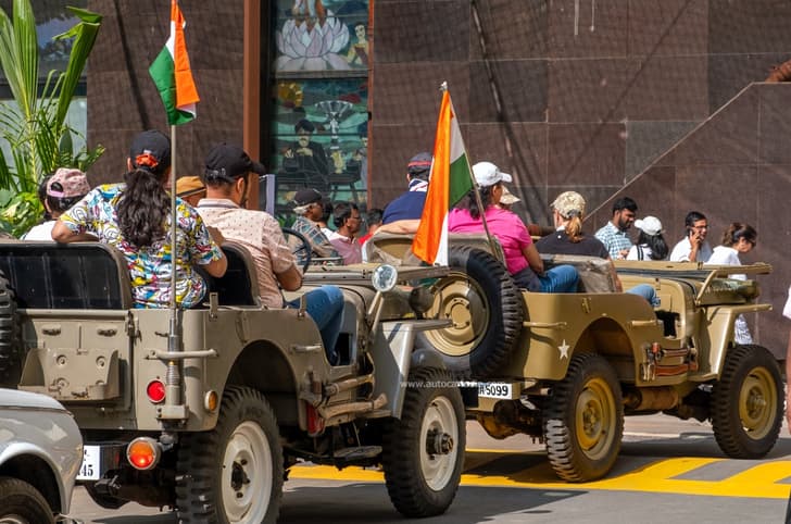The vehicle that helped win the WWII, early low bonnet Jeeps line up for the start.