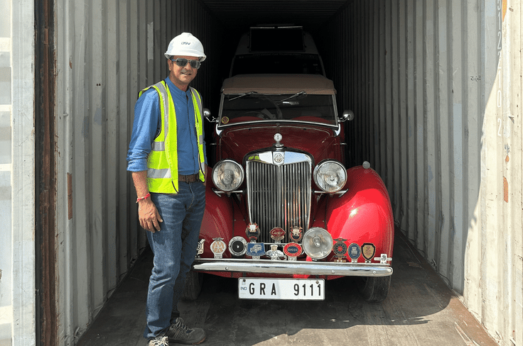The car was packed in Mumbai in a container and removed in Dubai, the first leg. The car was packed in Mumbai in a container and removed in Dubai, the first leg.