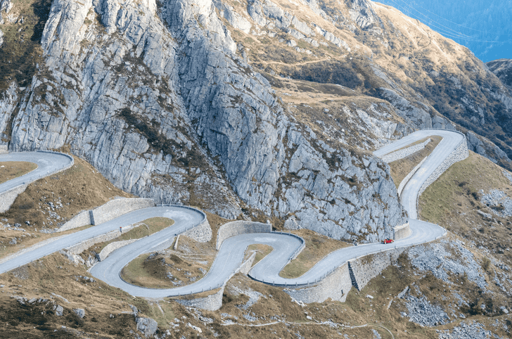 Lalpari crossing highest mountain pass in Europe, the Gothard pass.