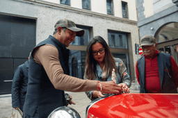 Milan Counsel General Mrs T Agungla Jamir welcomes the car and the team.