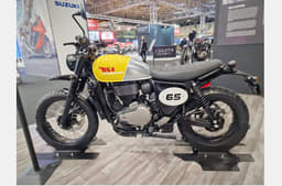 BSA Scrambler 650 yellow left side profile static at show