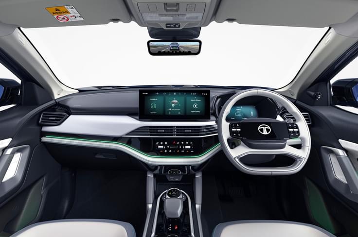 Interior gets a large 14.53 inch Samsung Neo QLED display for infotainment. Tata Harrier EV interior