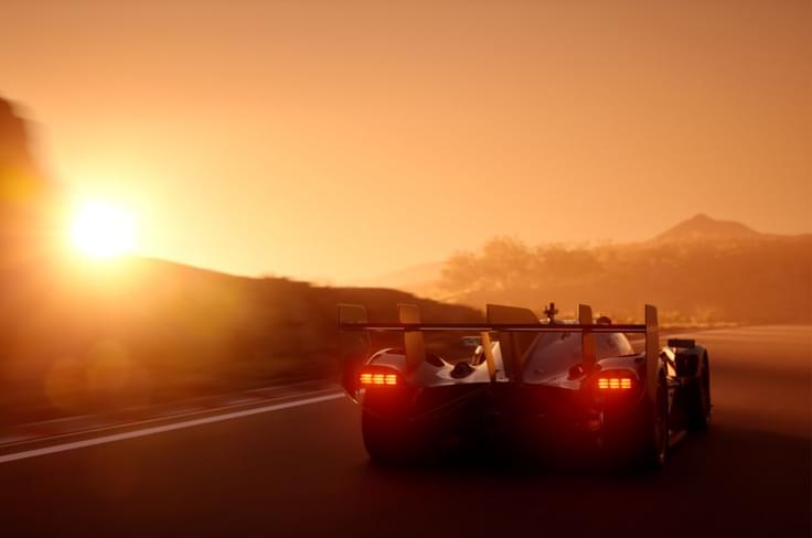 Aston Martin Valkyrie LM hypercar rear driving sunset Aston Martin Valkyrie LM hypercar rear driving