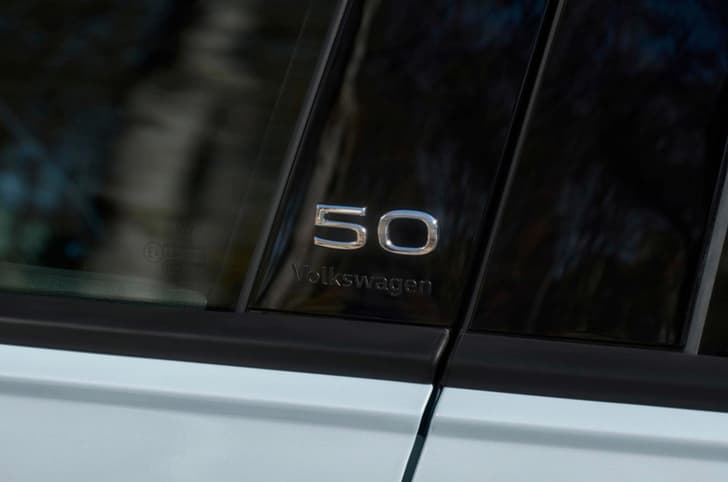 50 badge on Polo hatchback's B-pillar