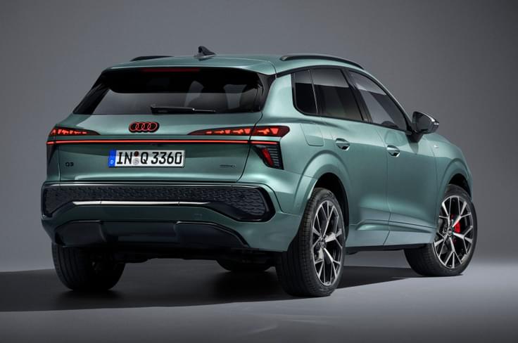 Audi A6-like split tail-lamp setup and illuminated Audi logo. Audi Q3 rear profile