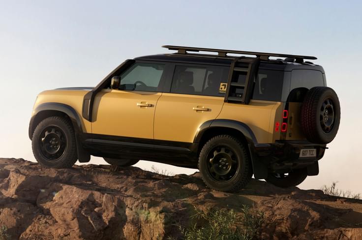 The model will make its public debut at the upcoming Goodwood Festival of Speed in July. Defender 110 Tropy Edition rear quarter