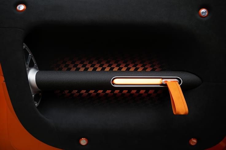 The fastening points on the doors are clad with small buttons with the AMG coat of arms. Mercedes AMG GT XX concept door handles