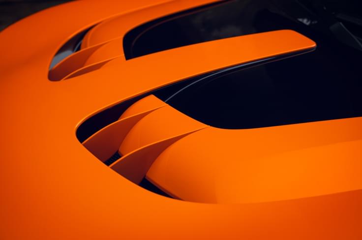 There are two-part air outlets on the bonnet – each with two fins – that help dissipate warm air. Mercedes AMG GT XX concept bonnet scoops