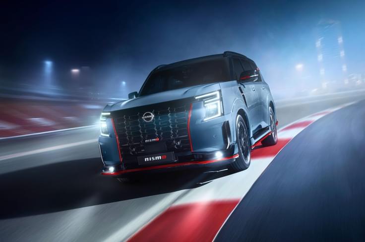 Nissan Patrol Nismo front left driving shot on track Nissan Patrol Nismo front left driving shot on traack