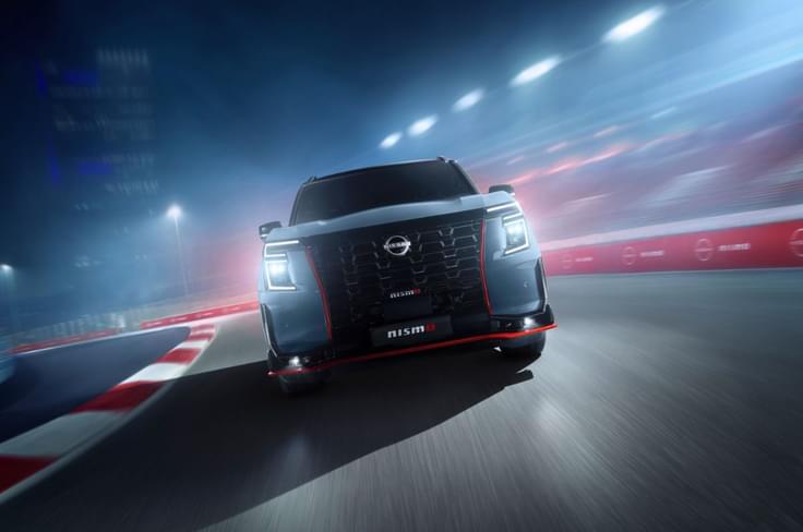 Nissan Patrol Nismo front shot driving on track Nissan Patrol Nismo front shot driving on track