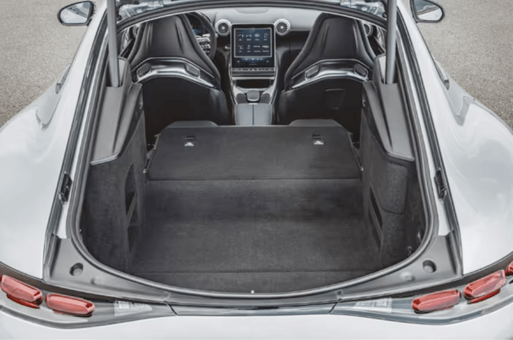 Folding down the rear seats extends the boot space from 321 litres to 675 litres in the GT 63. Mercedes AMG GT 63 boot