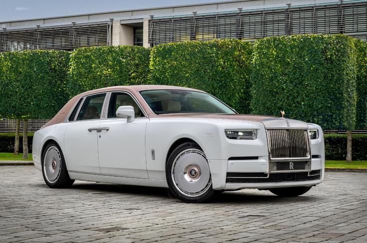 One off Rolls Royce Phantom Dentelle front right static outdoors One off Rolls Royce Phantom Dentelle front right static outdoors