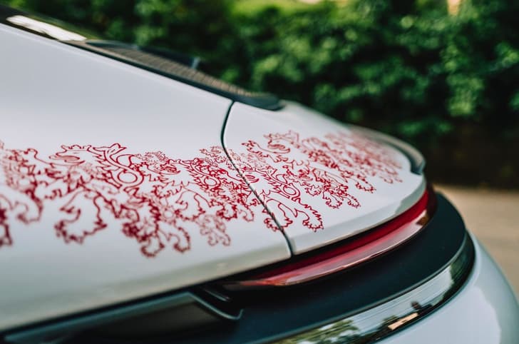 One off Porsche 911 GT3 Luxembourg lion decal rear body panel outdoors