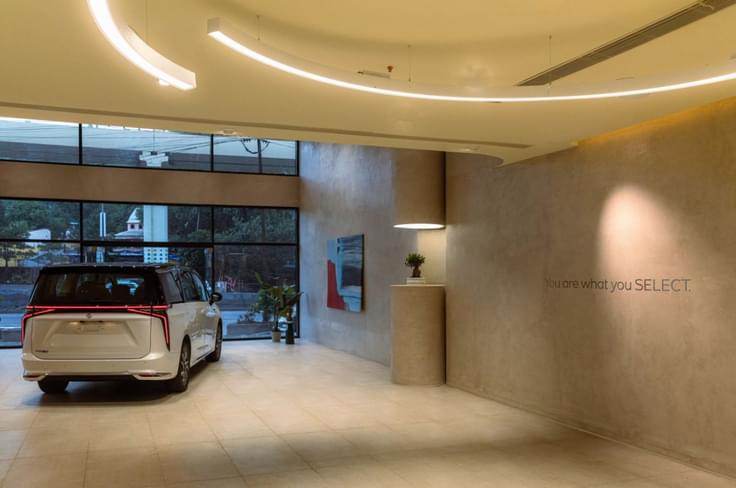 Rear image of the MG M9 in a MG select showroom Rear image of the MG M9 in a MG select showroom