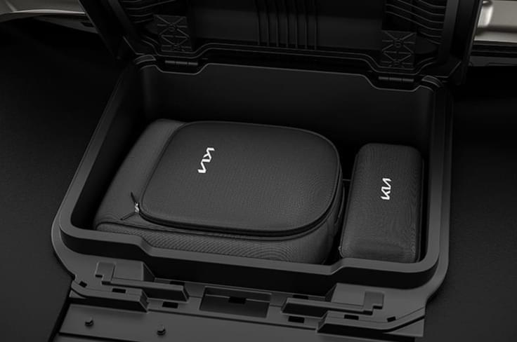 The Carens Clavis EV has a 25-litre frunk to house the charging cables. Kia Carens Clavis EV frunk