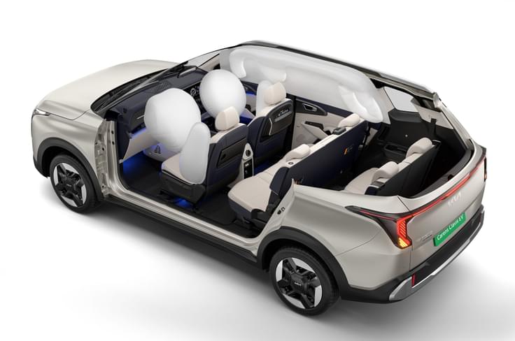 Carens Clavis EV comes with six airbags as standard. Kia Carens Clavis EV six airbags