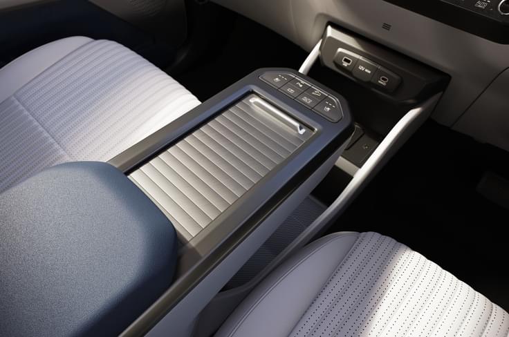 Electric powertrain means the floating center console has freed up additional storage space. Kia Carens Clavis EV center console