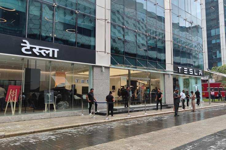 Facade of Tesla showroom in Mumbai Tesla showroom India