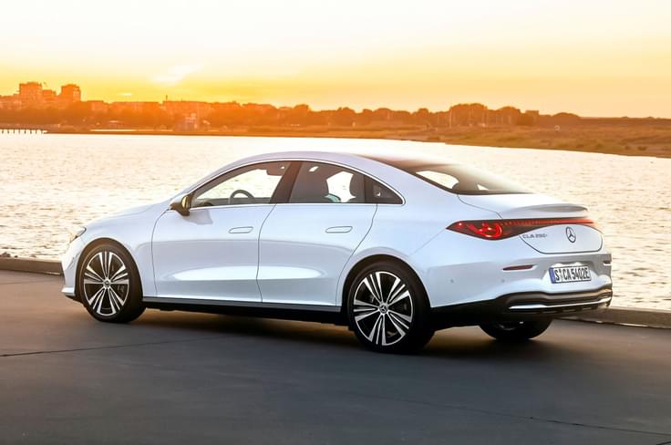 Sleek design gives it a drag coefficient of just 0.21, just behind that of the EQS (0.20). Mercedes-Benz CLA EV rear quarter static