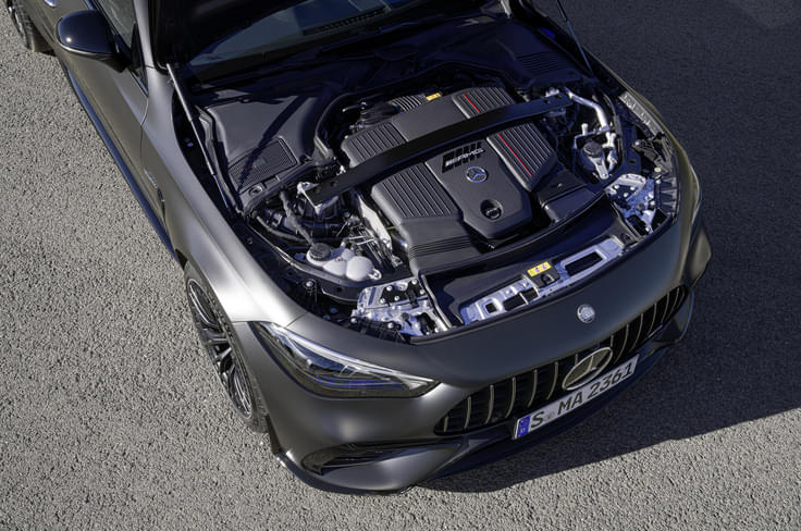 Mercedes AMG CLE 53 Coupe engine bay Mercedes AMG CLE 53 Coupe in field